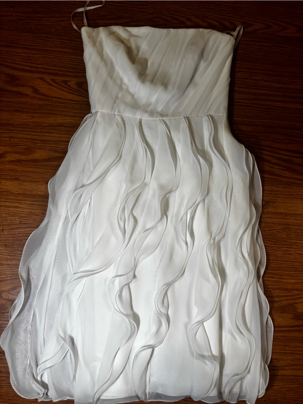 Strapless White Wedding Dress with Ruffled Wave Skirt